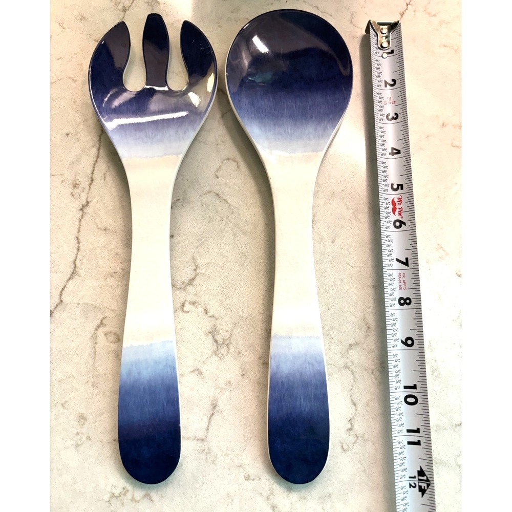 Salad Serve  Spoon Fork‎ Blue White Ombre Melamine Serving Utensils - Picture 6 of 11